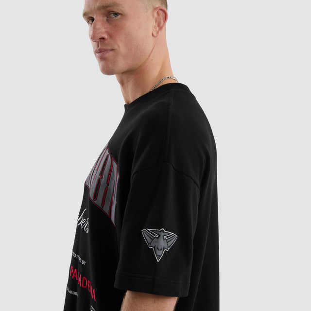 model wears Essendon Bombers AFL Game-On Loopback Tee Jet Black T-Shirts Black - image 7