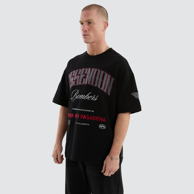 model wears Essendon Bombers AFL Game-On Loopback Tee Jet Black T-Shirts Black - image 5