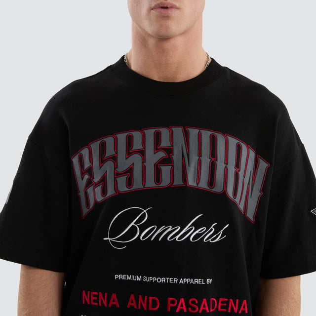 model wears Essendon Bombers AFL Game-On Loopback Tee Jet Black T-Shirts Black - image 3