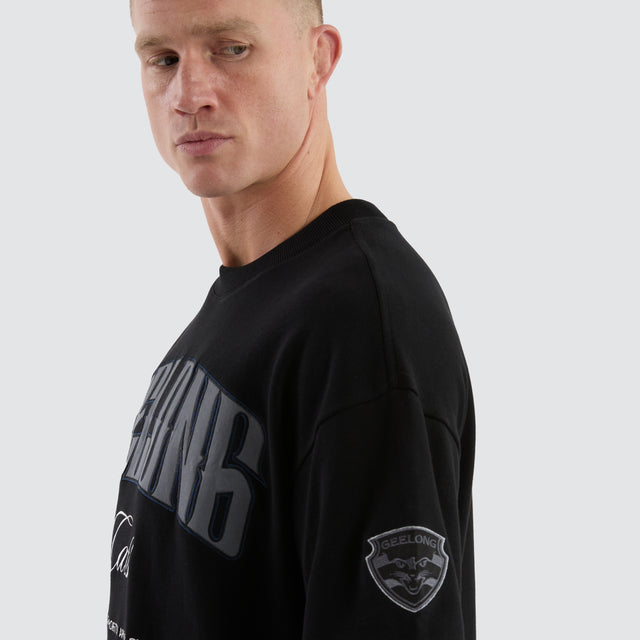 model wears Geelong Cats AFL Game-On Loopback Tee Jet Black T-Shirts Black - image 4