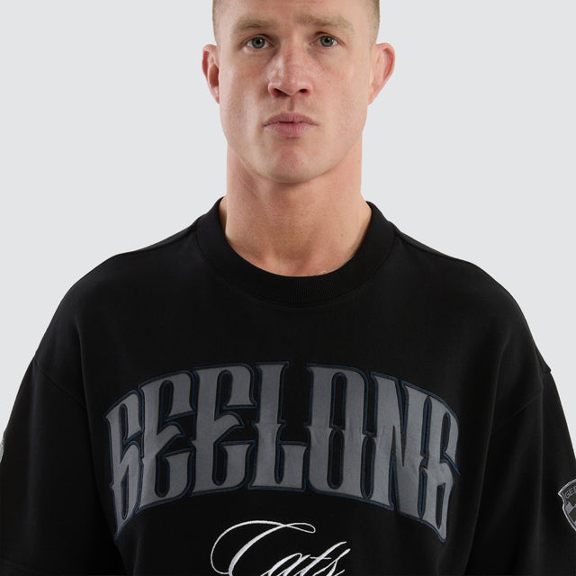 model wears Geelong Cats AFL Game-On Loopback Tee Jet Black T-Shirts Black - image 5