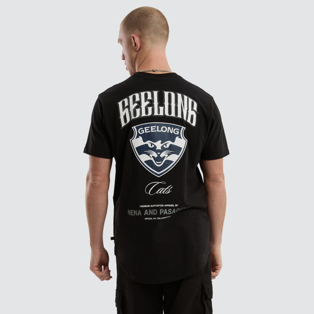 model wears Geelong Cats AFL Legend Tee Jet Black T-Shirts Black - image 1