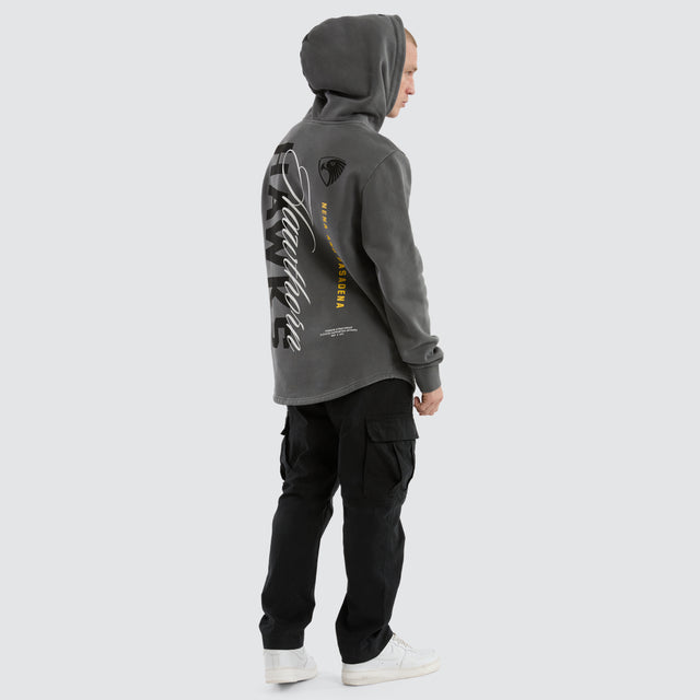 model wears Hawthorn Hawks AFL Grand Hoodie Pigment Charcoal Hoodies Grey - image 5