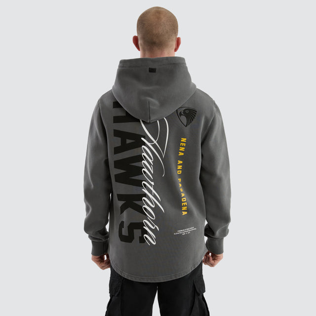 model wears Hawthorn Hawks AFL Grand Hoodie Pigment Charcoal Hoodies Grey - image 2