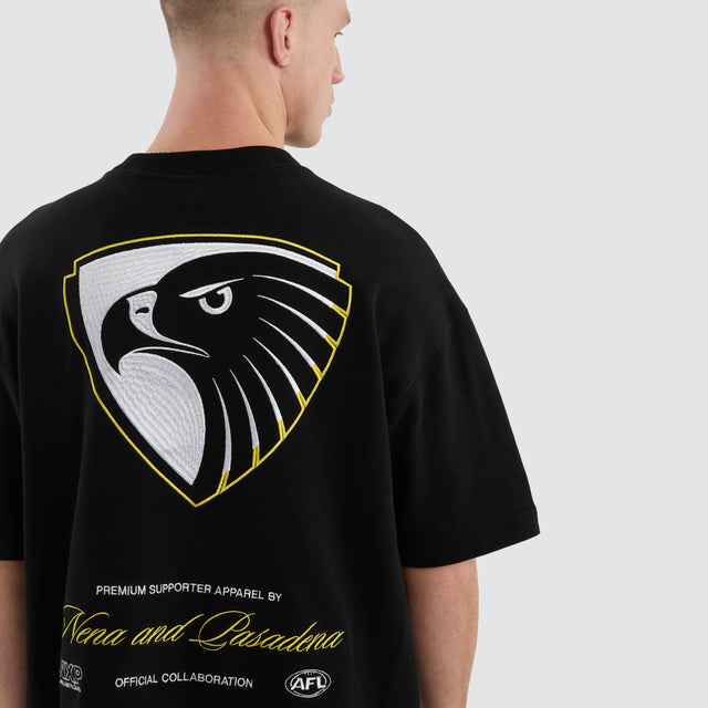 model wears Hawthorn Hawks AFL Legacy Loopback Tee Jet Black T-Shirts Black - image 3