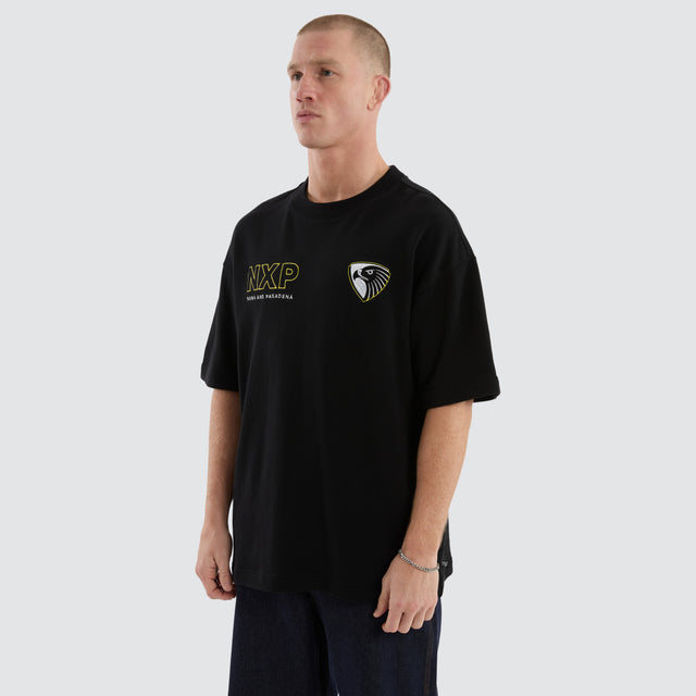 model wears Hawthorn Hawks AFL Legacy Loopback Tee Jet Black T-Shirts Black - image 5