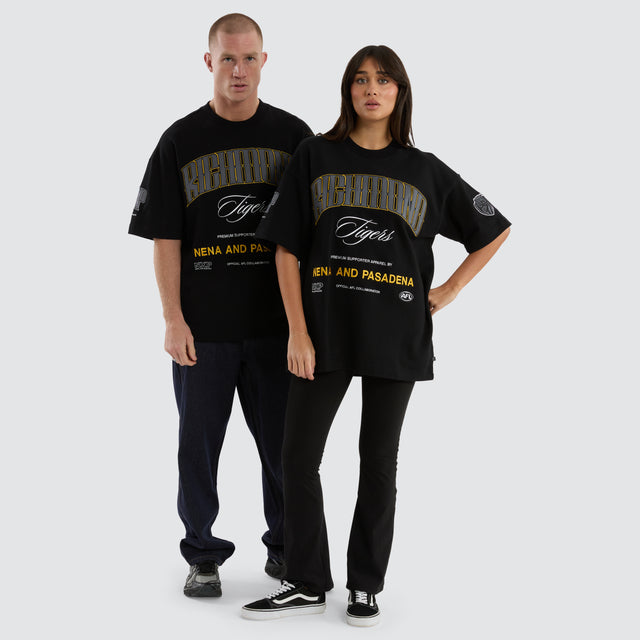 model wears Richmond Tigers AFL Game-On Loopback Tee Jet Black T-Shirts Black - image 2