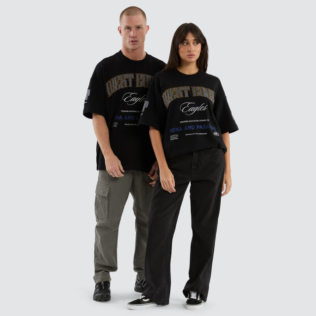 model wears West Coast Eagles AFL Game-On Loopback Tee Jet Black T-Shirts Black - image 2