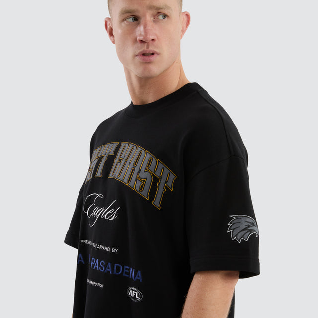 model wears West Coast Eagles AFL Game-On Loopback Tee Jet Black T-Shirts Black - image 7