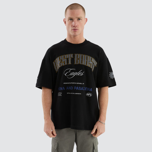 model wears West Coast Eagles AFL Game-On Loopback Tee Jet Black T-Shirts Black - image 4
