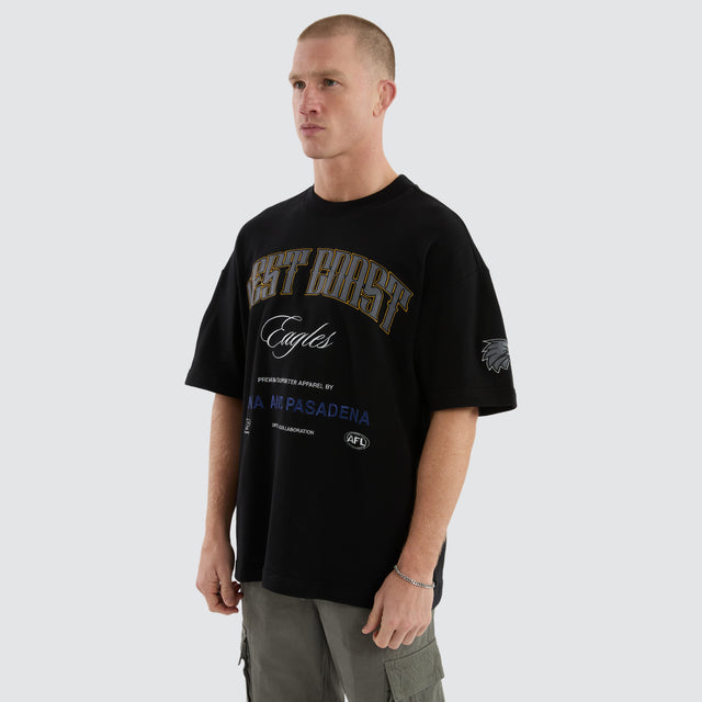 model wears West Coast Eagles AFL Game-On Loopback Tee Jet Black T-Shirts Black - image 5