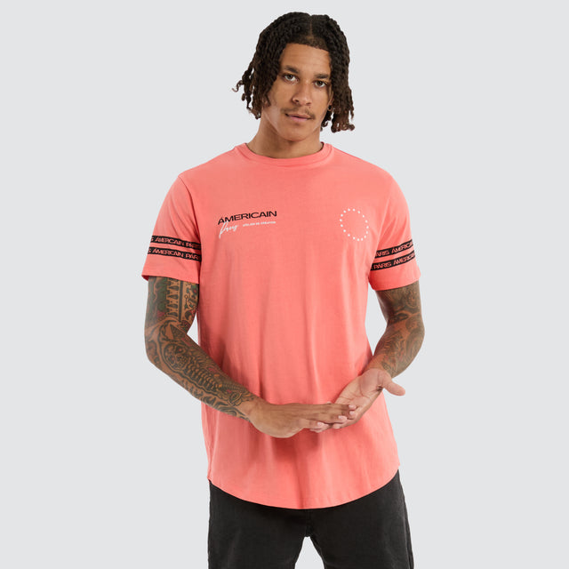 model wears Marcell Dual Curved Tee Coral T-Shirts Orange - image 3