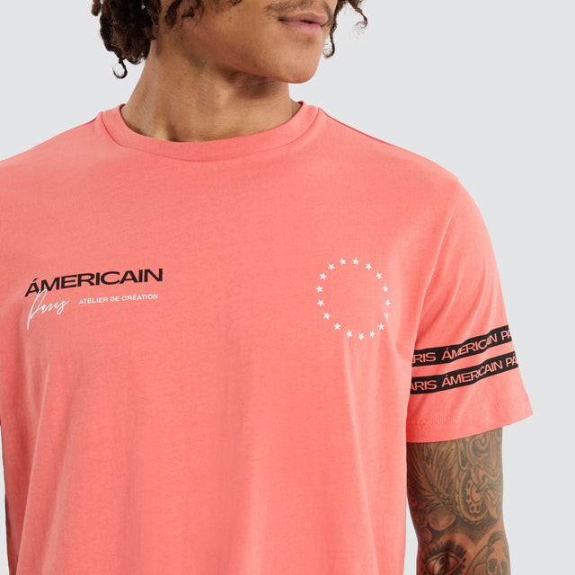 model wears Marcell Dual Curved Tee Coral T-Shirts Orange - image 4
