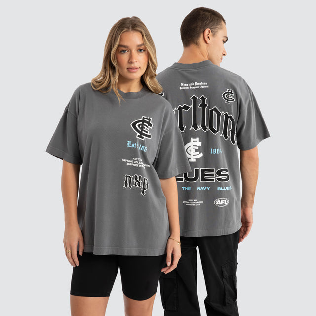 Carlton Blues AFL Stack Tee Pigment Charcoal
