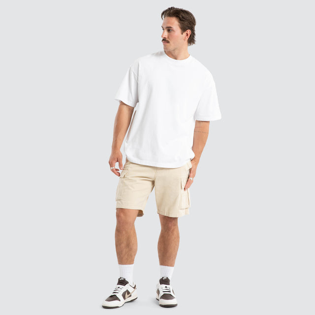 model wears Colby Cargo Shorts Bone Neutral Shorts Cream - image 3