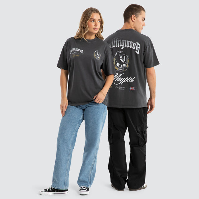 Collingwood Magpies AFL Vintage Goth Tee Pigment Asphalt