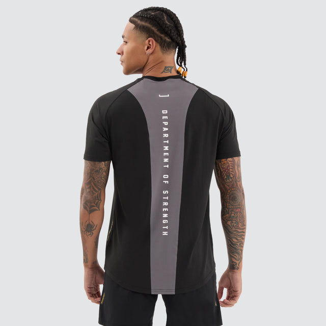 model wears Fortify Raglan Dual Curved Active Tee Black/Asphalt T-Shirts Black - image 1