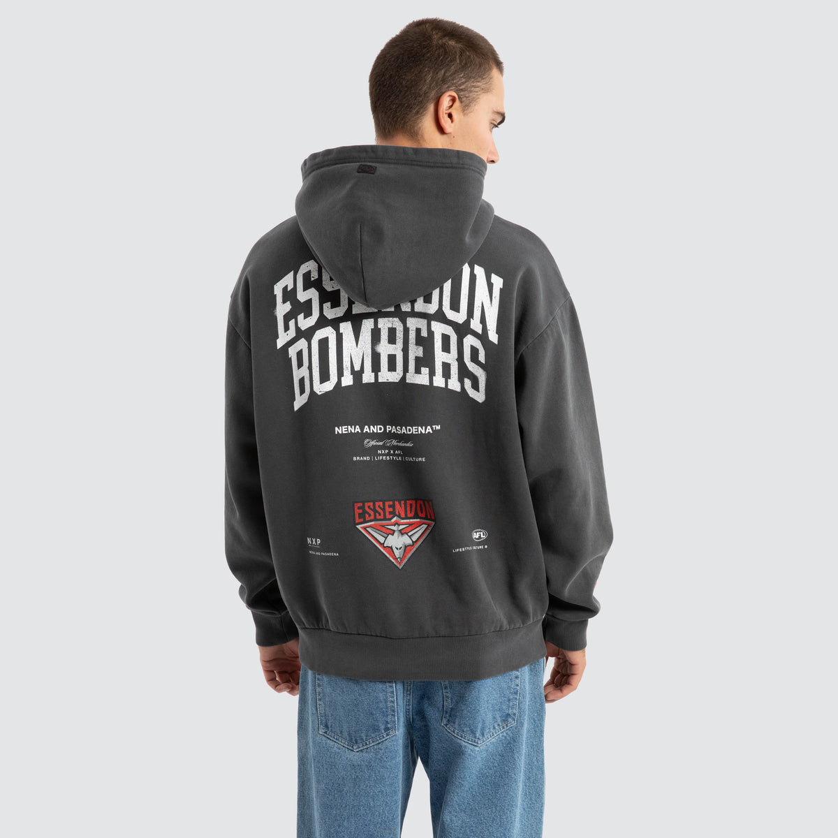 Essendon Bombers AFL Vintage Hoodie in Grey Neverland Store