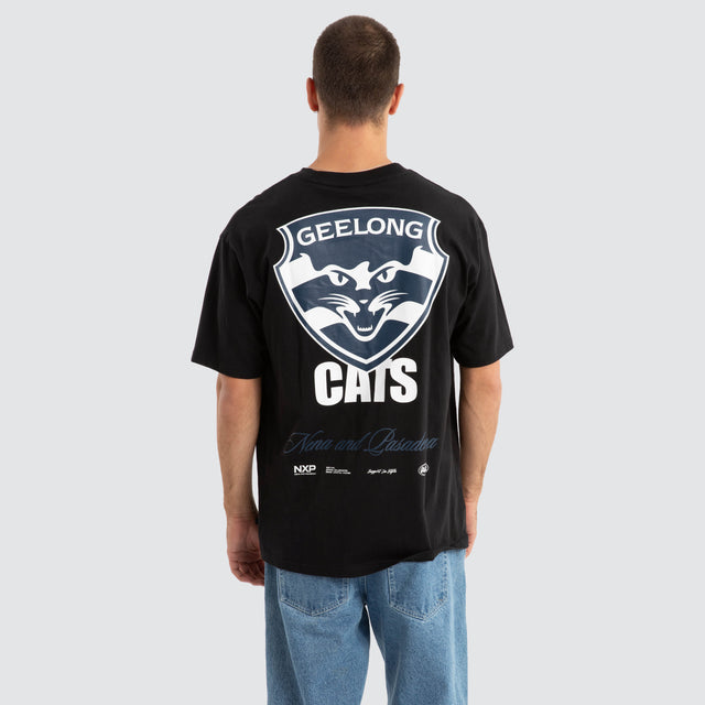 model wears Geelong Cats AFL Season Tee Jet Black T-Shirts Black - image 1