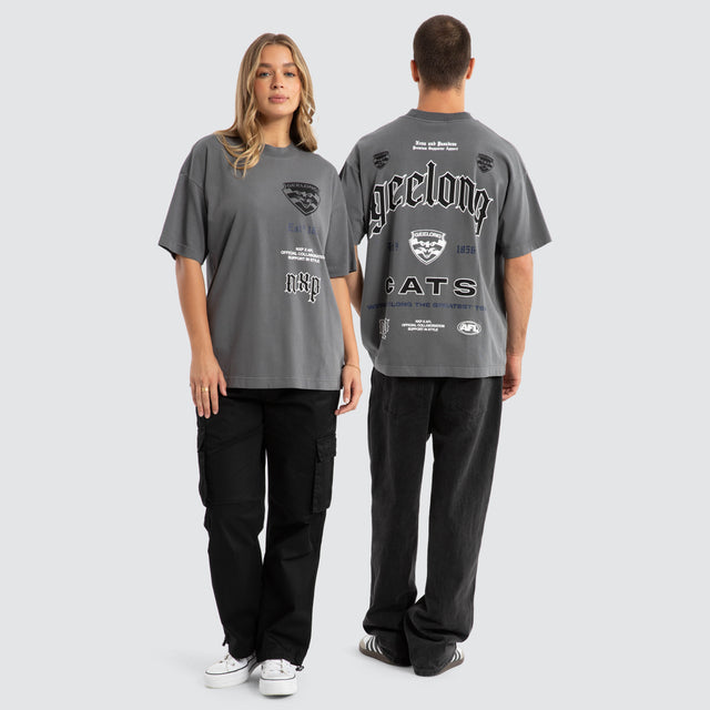 Geelong Cats AFL Stack Tee Pigment Charcoal