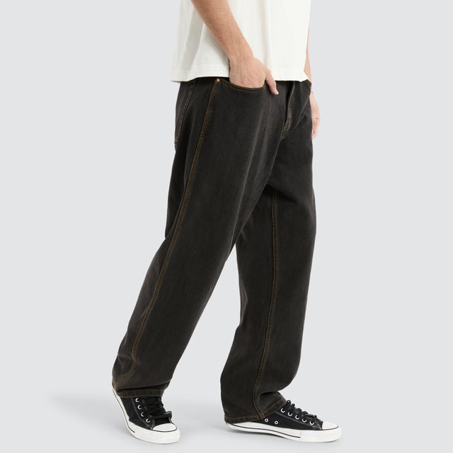 model wears K6 Baggy Wide Leg Jean Washed Black Pants Black - image 1