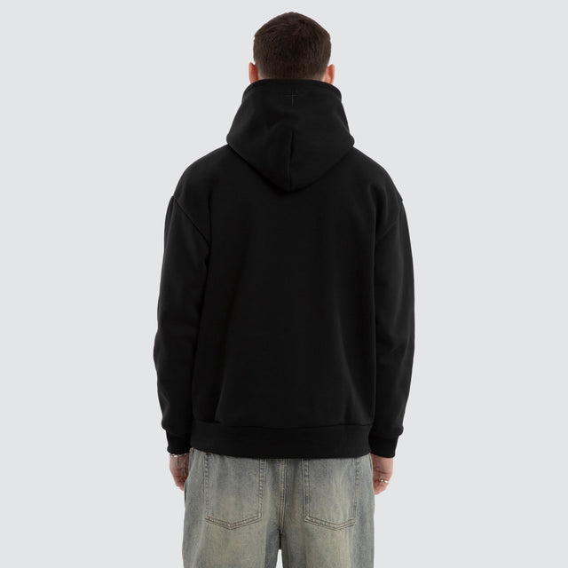 model wears Weyburn Relaxed Hoodie Jet Black Hoodies Black - image 4