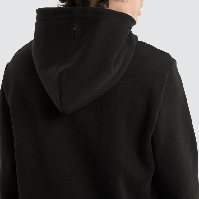 model wears Casper Dual Curved Hoodie Jet Black Jumpers Black - image 2