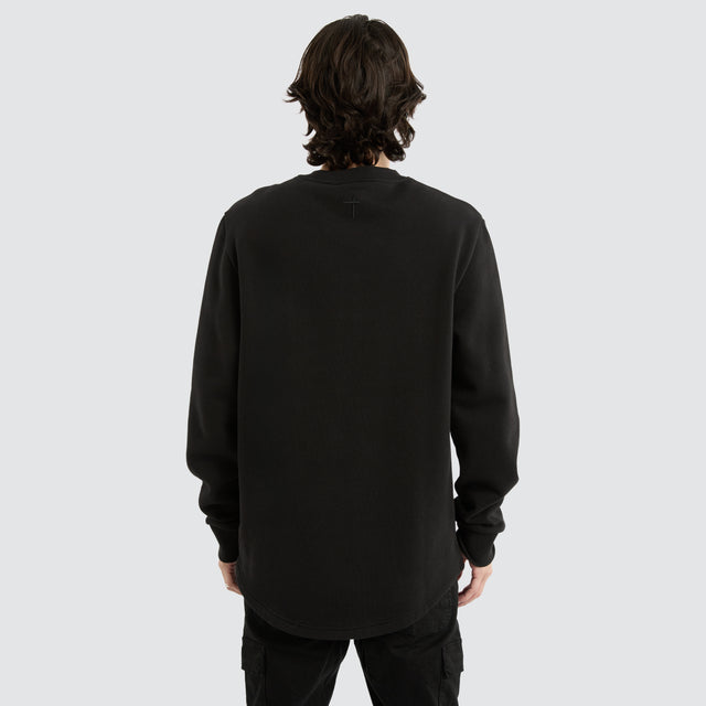 model wears Miles Dual Curved Sweater Jet Black Jumpers Black - image 2