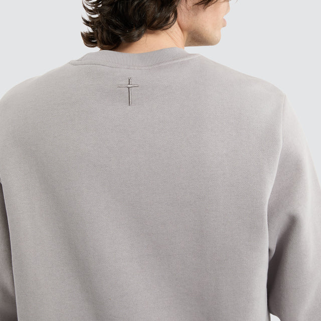 model wears Miles Dual Curved Sweater Gull Jumpers Grey - image 2