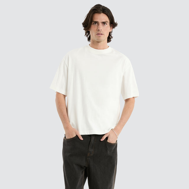model wears Gillette Heavy Crop Tee Natural White T-Shirts Off-White - image 1