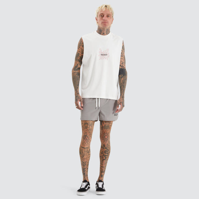 model wears Mercury Runner Short Alloy Shorts Grey - image 3