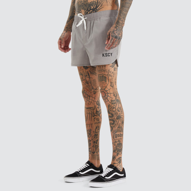 model wears Mercury Runner Short Alloy Shorts Grey - image 6