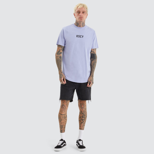 model wears Rhos Dual Curved Tee Thistle Down T-Shirts Purple - image 5