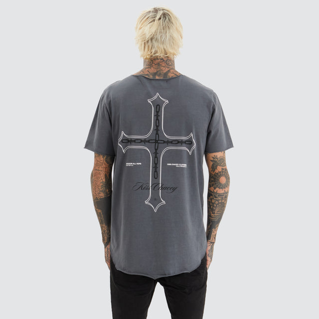 model wears Chained Raw V-neck Tee Pigment Charcoal T-Shirts Grey - image 2