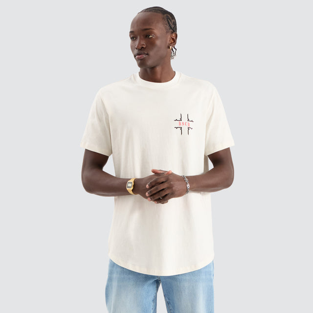 model wears Thready Dual Curved Tee Natural White T-Shirts White - image 2