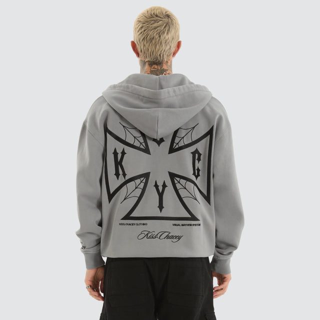 model wears Nocturne Relaxed Zip Hoodie Pigment Ultimate Grey Hoodies Grey - image 1