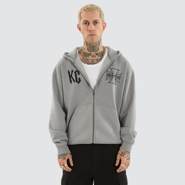 model wears Nocturne Relaxed Zip Hoodie Pigment Ultimate Grey Hoodies Grey - image 3