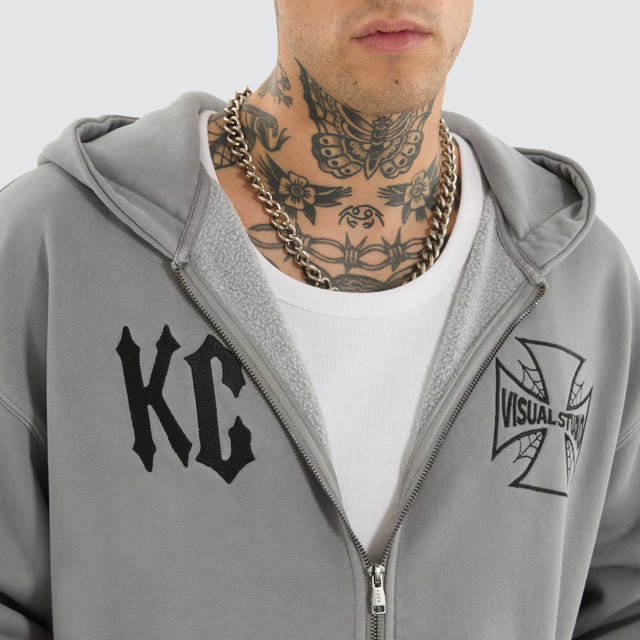 model wears Nocturne Relaxed Zip Hoodie Pigment Ultimate Grey Hoodies Grey - image 4