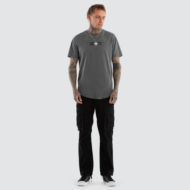 model wears Tyres Dual Curved Tee Pigment Charcoal T-Shirts Grey - image 2