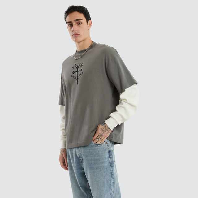 Lithium Layered Waffle Longsleeve Tee Charcoal