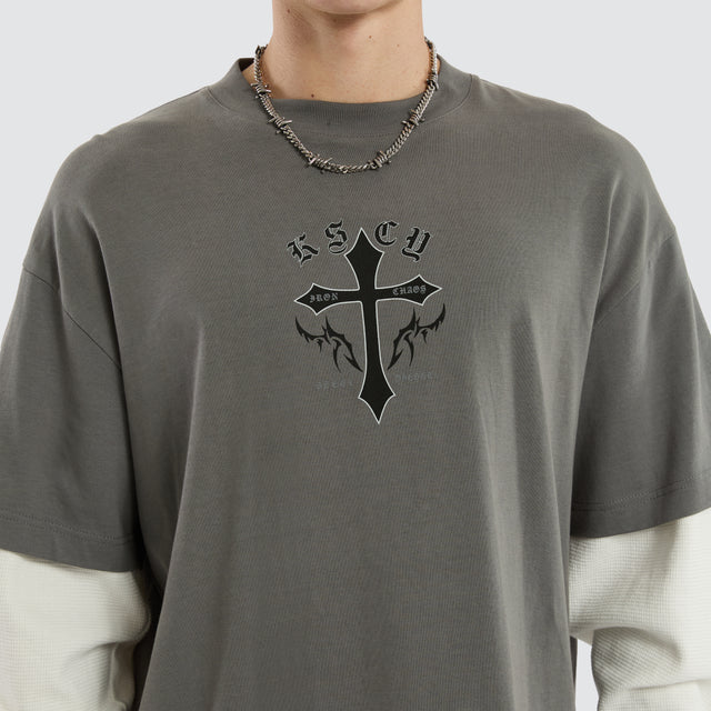model wears Lithium Layered Waffle Longsleeve Tee Charcoal Longsleeve T-Shirts Grey - image 5
