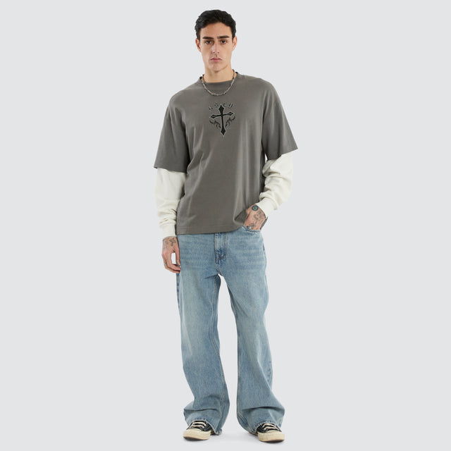 Lithium Layered Waffle Longsleeve Tee Charcoal
