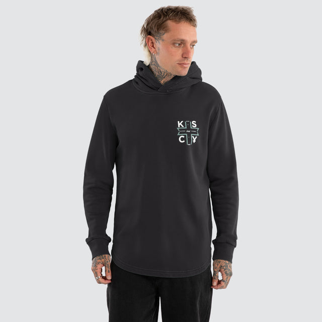 model wears Zappa Dual Curved Hoodie Jet Black Hoodies Black - image 4
