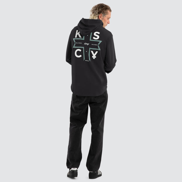 model wears Zappa Dual Curved Hoodie Jet Black Hoodies Black - image 3