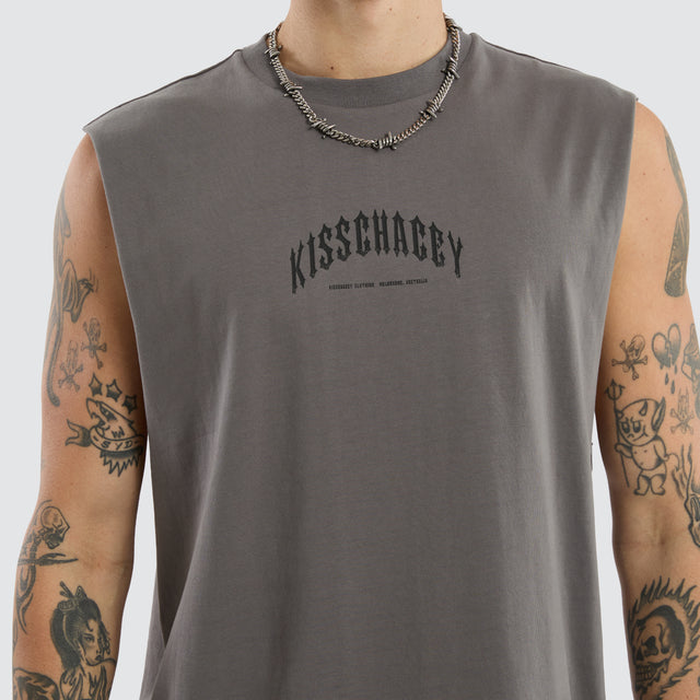 model wears Manor Relaxed Muscle Castlerock Muscle Tees Grey - image 4