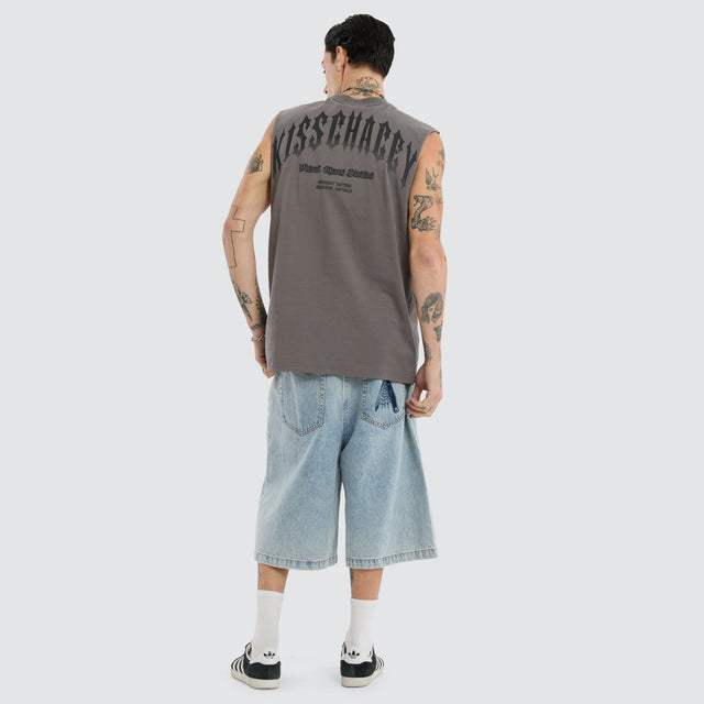 model wears Manor Relaxed Muscle Castlerock Muscle Tees Grey - image 5