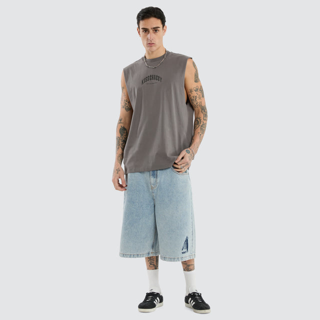 model wears Manor Relaxed Muscle Castlerock Muscle Tees Grey - image 2