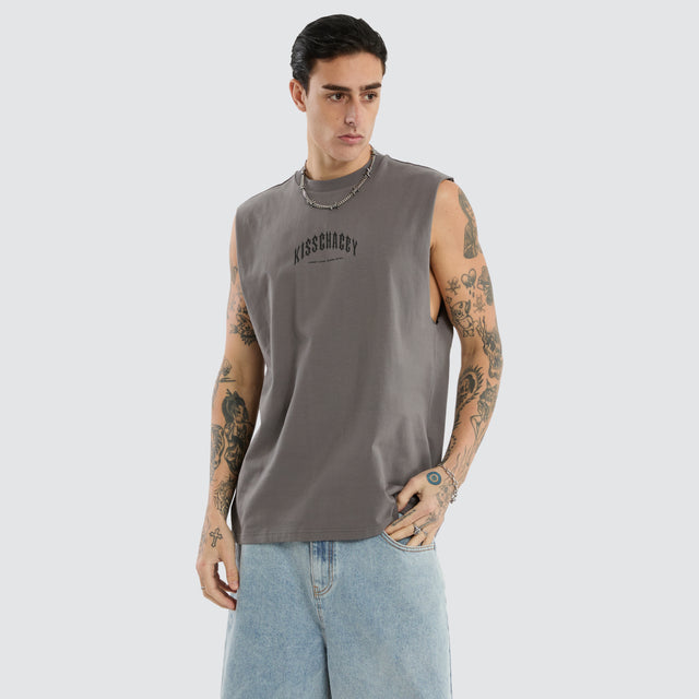 model wears Manor Relaxed Muscle Castlerock Muscle Tees Grey - image 3
