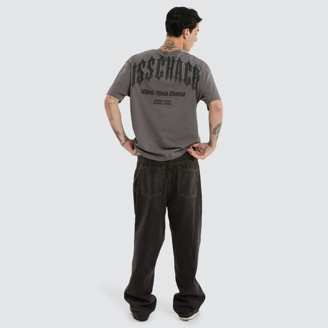 model wears Manor Street Tee Charcoal T-Shirts Grey - image 3
