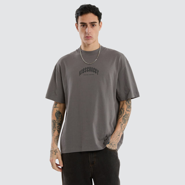 model wears Manor Street Tee Charcoal T-Shirts Grey - image 4